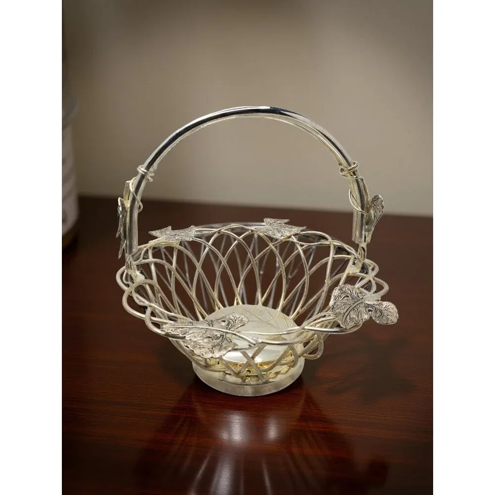 Vintage Godinger Silver-Plated Woven Basket With Leaf Accents